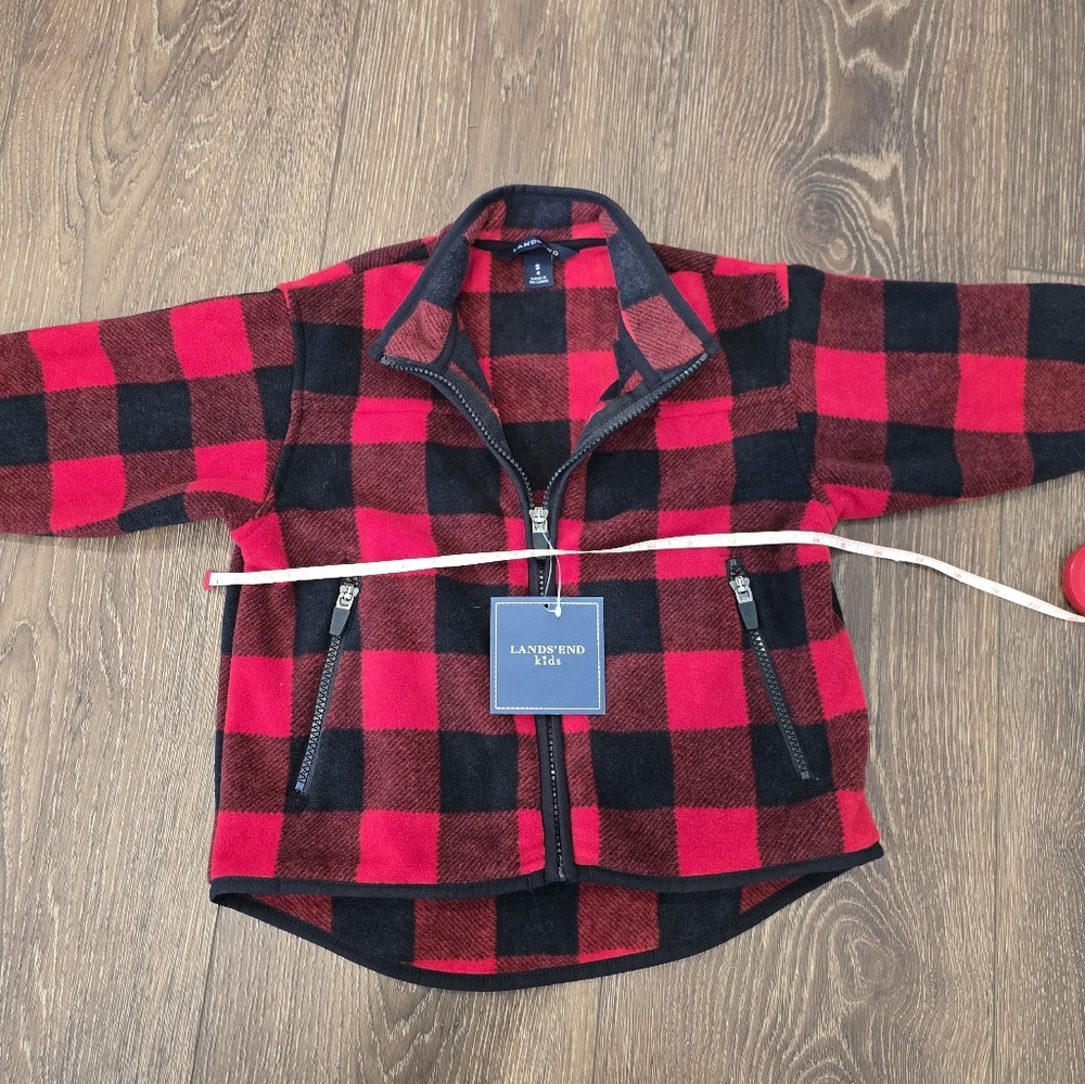 Lands' End Red and Black Checkered Fleece Jacket